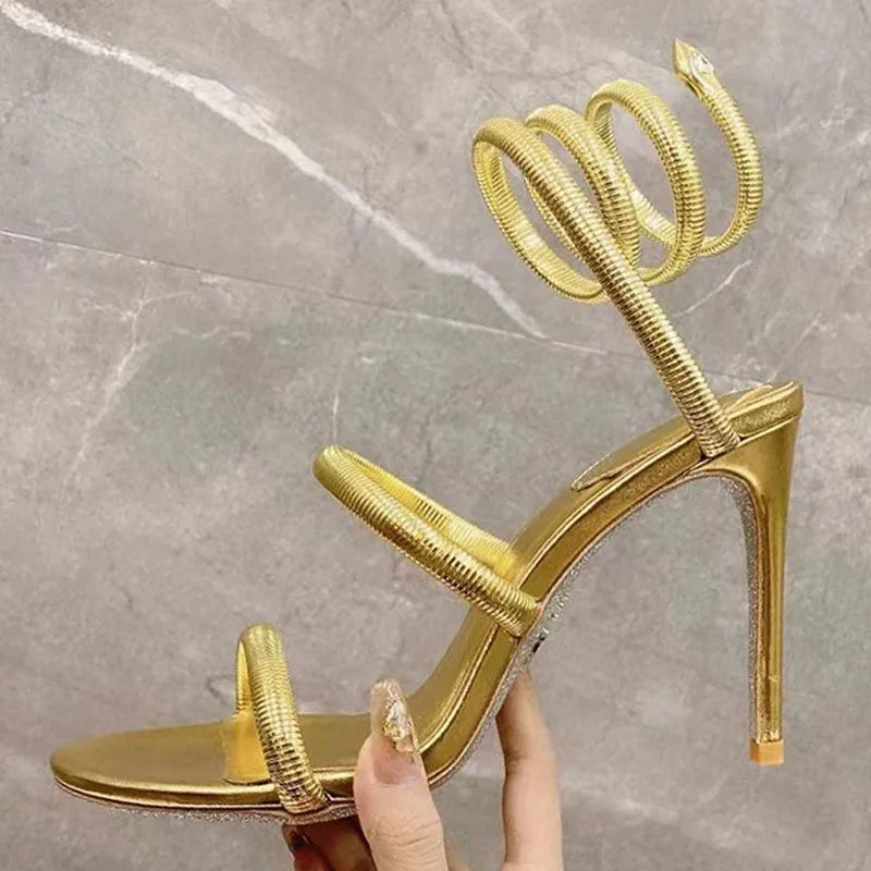 Summer High Heels Sandals For Women Ankle Snake Twine Around Runway Party Shoes Woman Stiletto Gladiator Sandals Woman