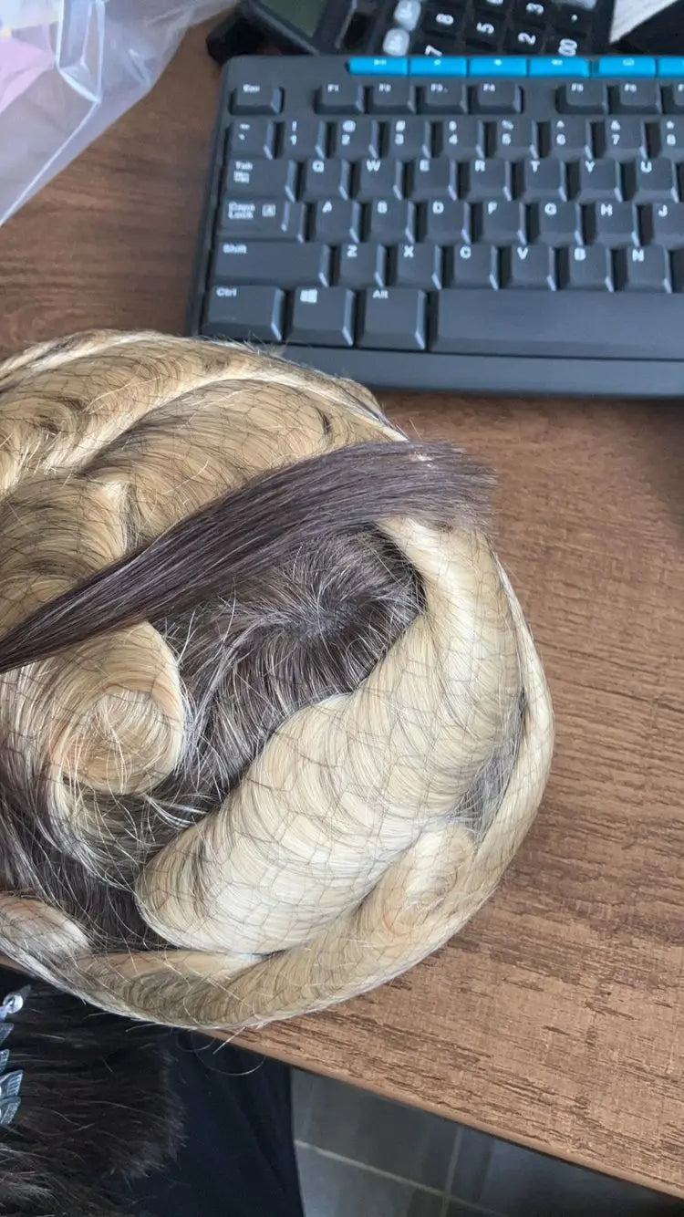 Brown Roots #613 Ombre Platinum Blonde Male Wig Europe Human Hair Toupee for Men Full PU 0.06mm Thin Skin VLoop Prosthesi System