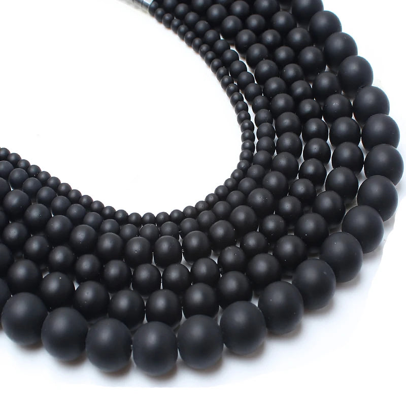 Matte Natural Black Agates Onyx Round Loose Stone Beads For Jewelry Making DIY Charm Bracelet Necklace 4 6 8 10 12mm 15 inch