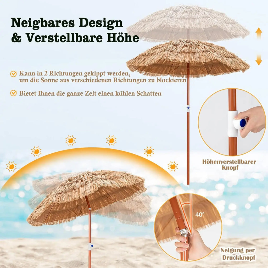 Hawaii Beach Umbrella, Height Adjustable ,UV Protection Straw Umbrella, Market Umbrella ,Patio Umbrella with Carry Bag