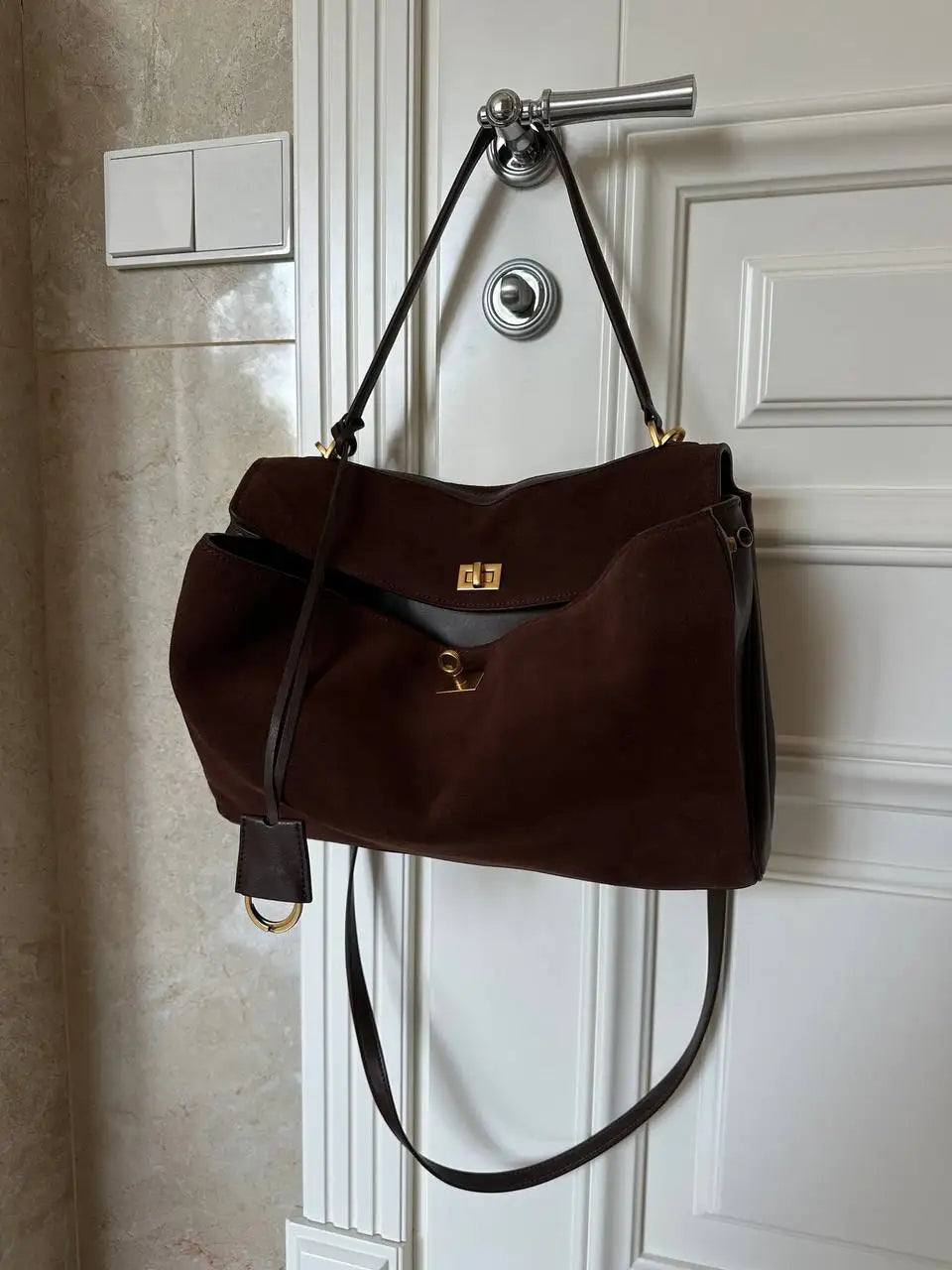 Winter Luxury Brand Women Bags Genuine Leather Brown Suede Women Totes Gold Buckle Women Shoulder Bags Fashion Women Handbags