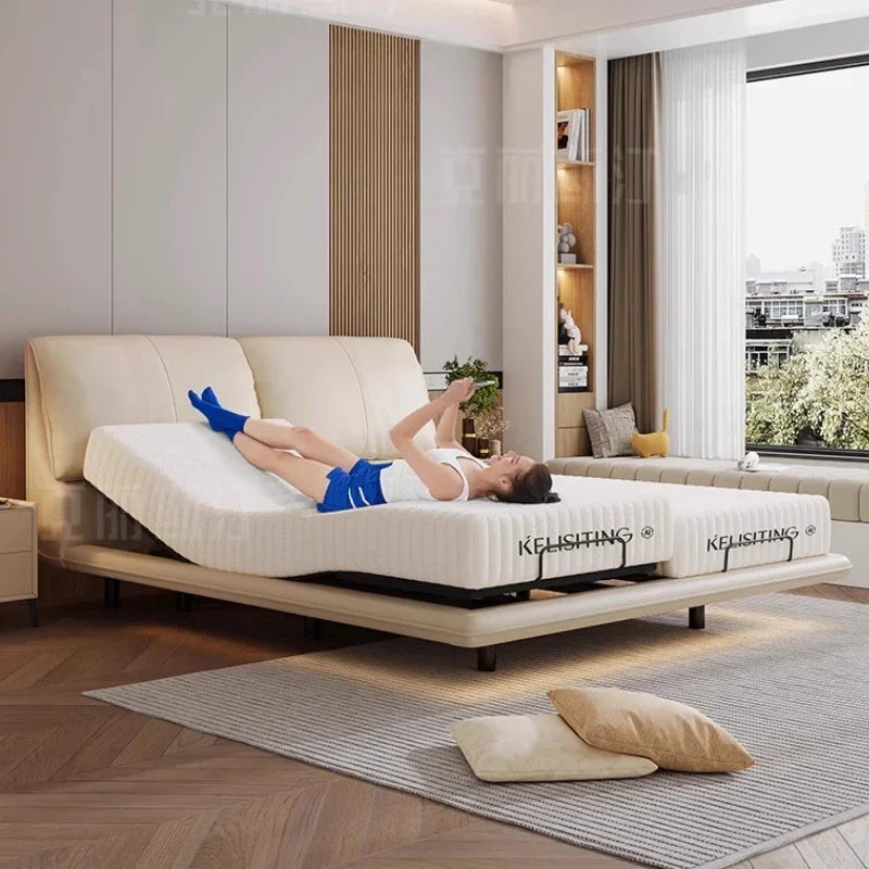 Ergonomic Luxury Modern Double Bed Lift Up Electric Adults Smart Double Bed Queen Mattress Safe Salon Muebles Unique Furniture