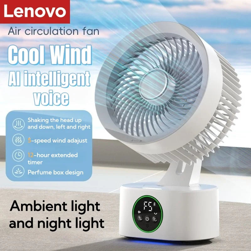 Lenovo Portable Rechargeable USB Wall Hanging Fan Remote Control Folding Shaking Head Fan with Nightlight Air Cooler Household