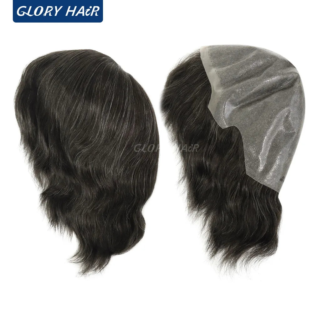 Full Head Wig 6 inches Short Straight Hair Thin Skin Full PU Wig for Man and Women Natural Black 130% Density Human Hair Wig