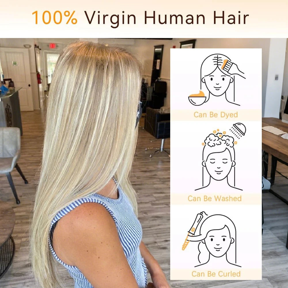 250% Beige Highlight Remy Human Hair Wigs For Women 13x4 Glueless UHD Transparent Lace Frontal Wig Straight Hair Wig Preplucked