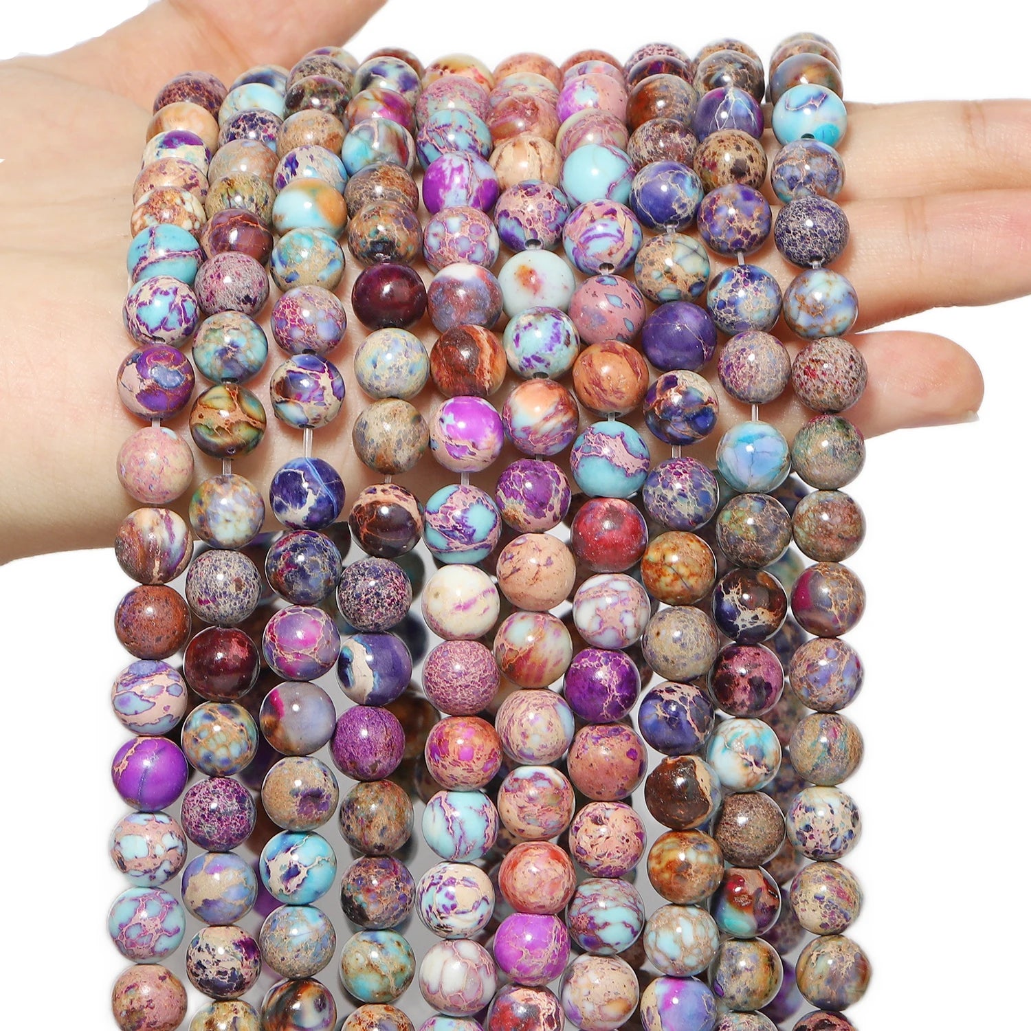 Natural Stone Round Flame Stone Beads Yooperlite Fire Sodalite Loose Spacer Beads for Jewelry Making DIY Bracelets Necklace 15''