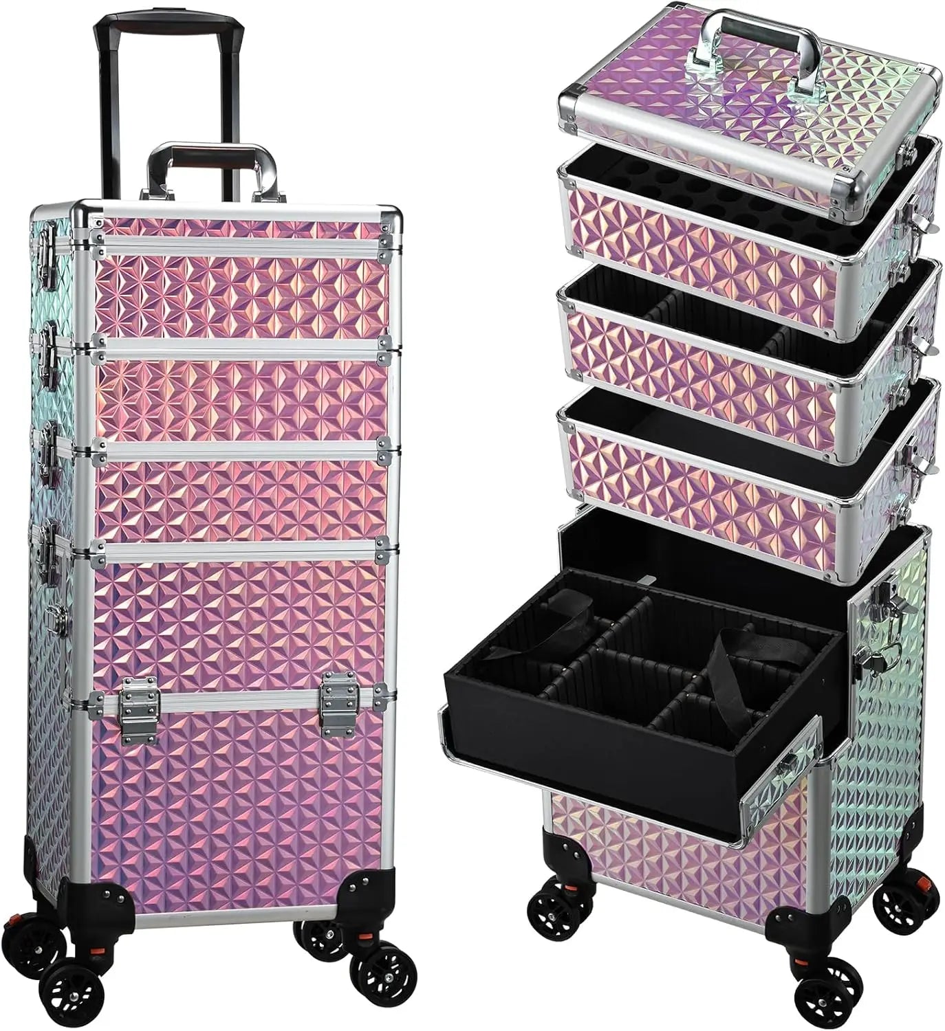 Professional Makeup Train Case on Wheels, Extra Large Cosmetic Case  Rolling Makeup Case Trolley Makeup Organizer with Wheels