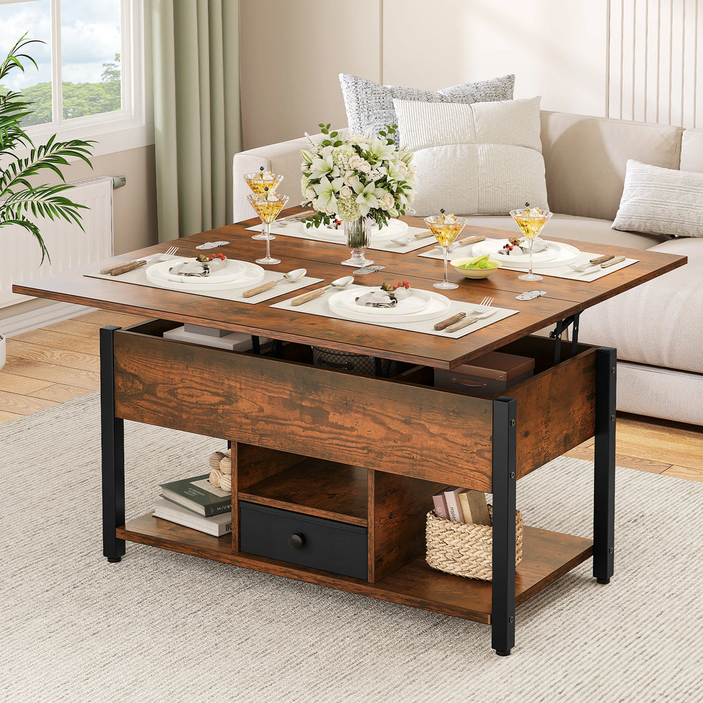 YITAHOME Lift Top 4-in-1 Coffee Table - Dining Table Convertible with Storage Drawers for Living Room