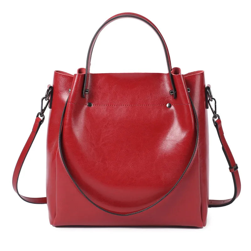 100% Genuine Leather Women Tote Bag Large Capacity High Quality Cowhide Women's Shoulder Bags Wrinkled Opening Fashion Handbag