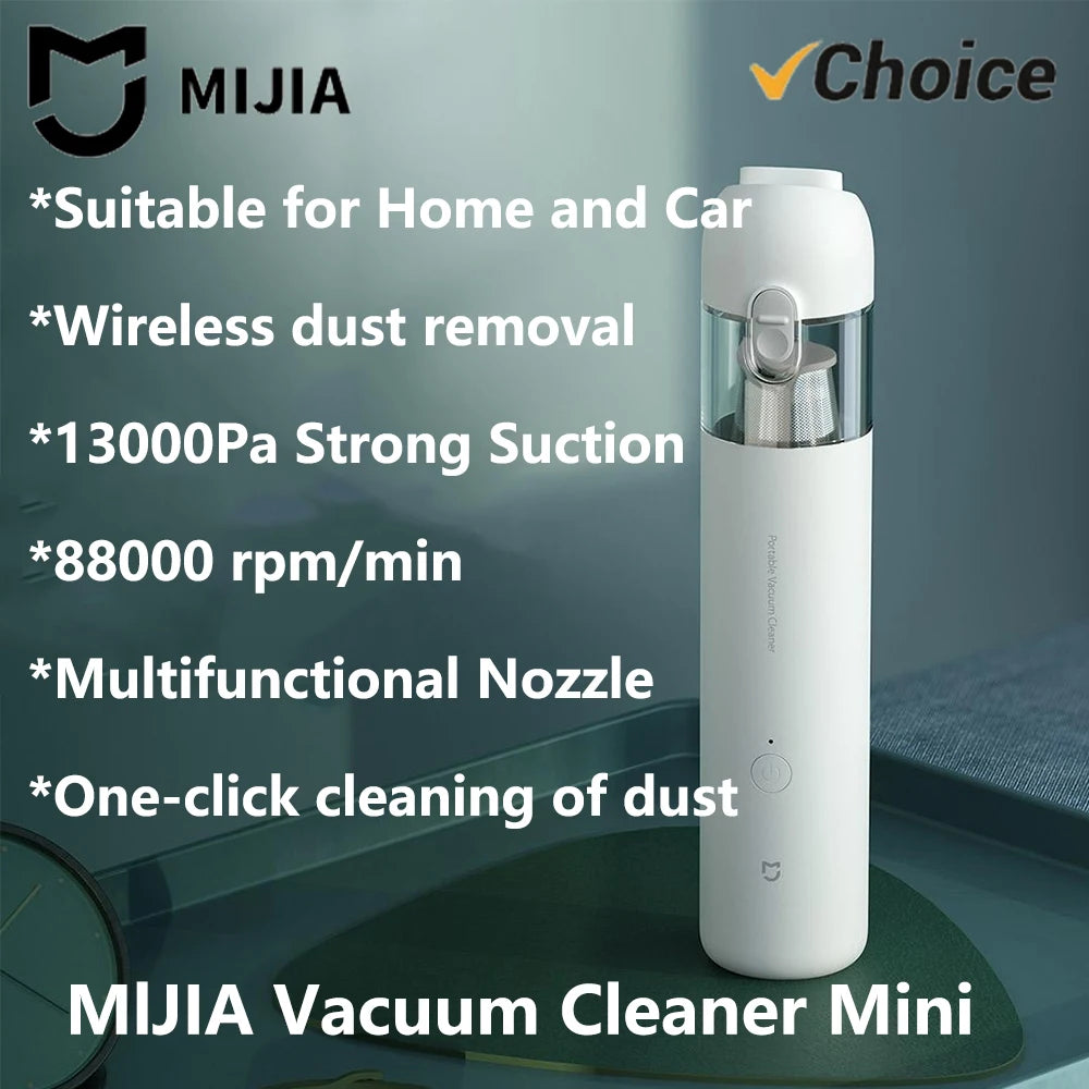 NEW MIJIA Portable Car Vacuum Cleaner Mini Handheld Wireless Cleaning Machine for Home Auto Supplies 13000Pa Cyclone Suction-