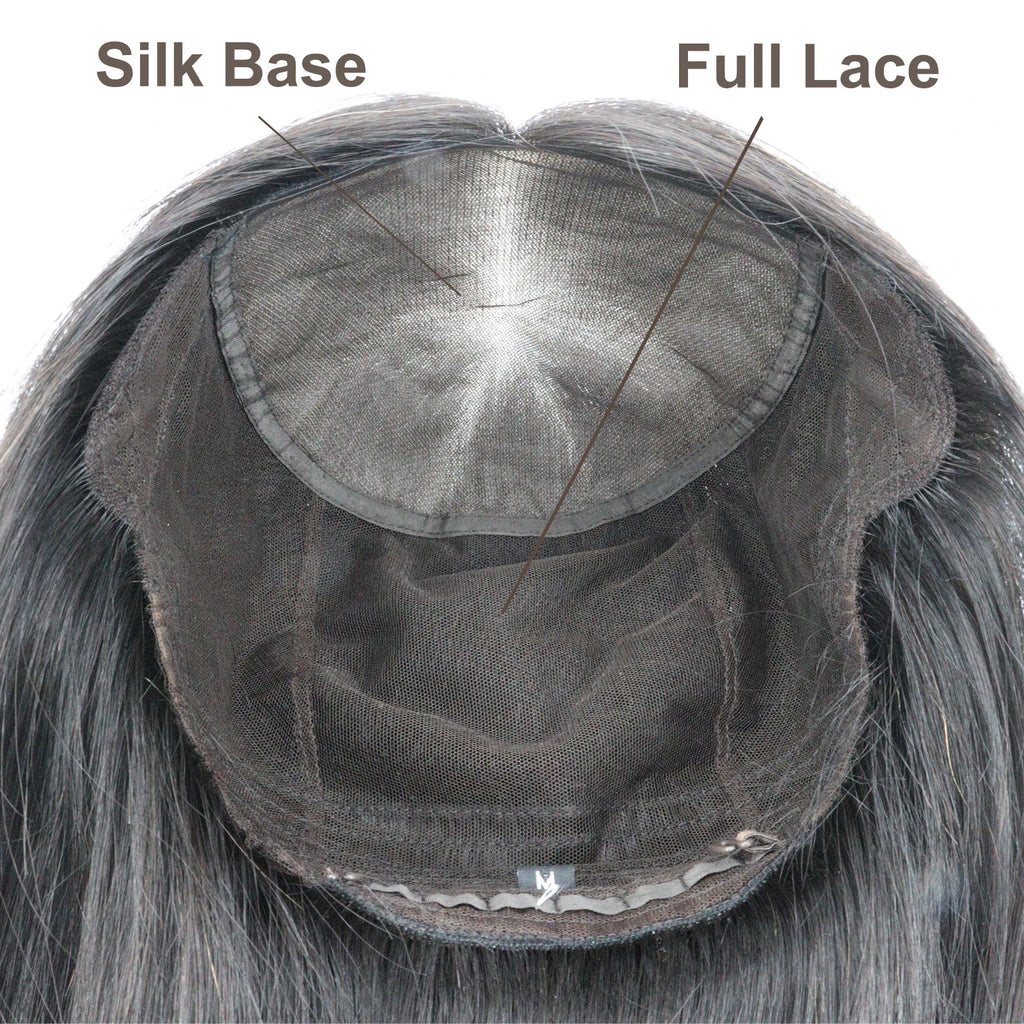 Full Lace Silk Top Wig with PU Front Layer Virgin Human Hair Wig for Women 5x5" Hand Tied Silk Base Natural Scalp Look