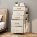 YITAHOME 5-Drawer Fabric Dresser w/Side Pockets & Hooks - Metal Frame & Wood Top for Bedroom, Nursery, Hallway (Beige)
