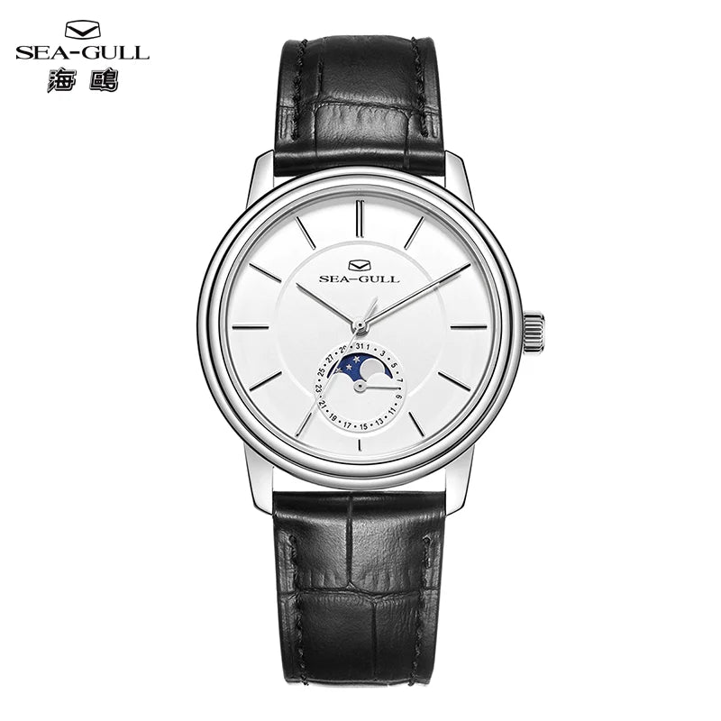 Seagull 38mm Classic Moon Phase Watch Men's Automatic Mechanical Watches ST1818 Sapphire 5Bar Wateproof Luxury Men Watch 1080