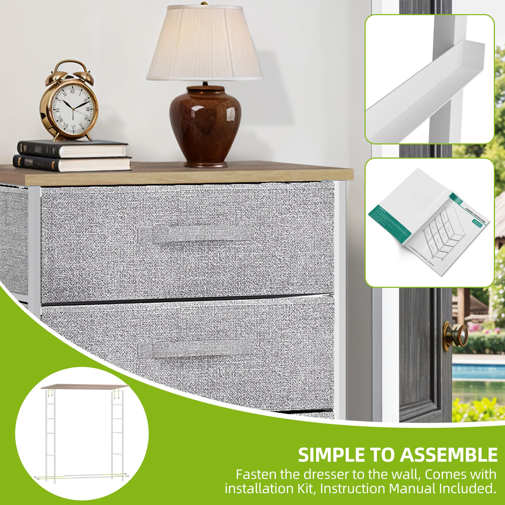 YITAHOME 5-Drawer Fabric Dresser - Steel Frame & Wood Top with Easy-Pull Bins, Storage Organizer for Bedroom, Living Room