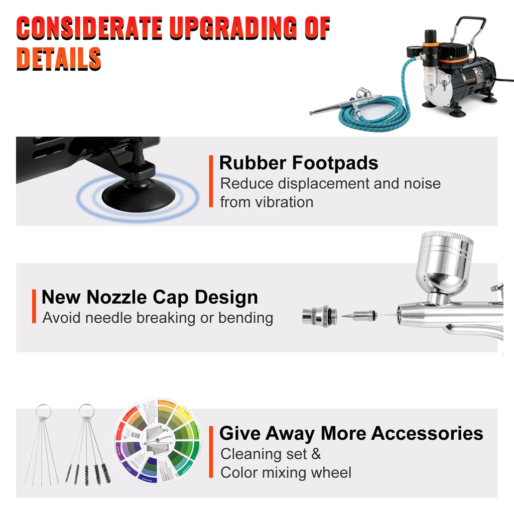 SucceBuy Professional Dual-Action Airbrush Kit 120W Electric Spray Gun Air Brush Painting Art Nail Tattoo Makeup Model Sprayer