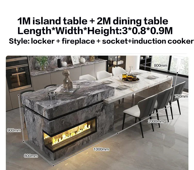 Any Size Custom Marble Kitchen Island with Wine Cooler Storage Built-in Refrigerator Cabinet Natural Stone Countertop Kitchen Fu