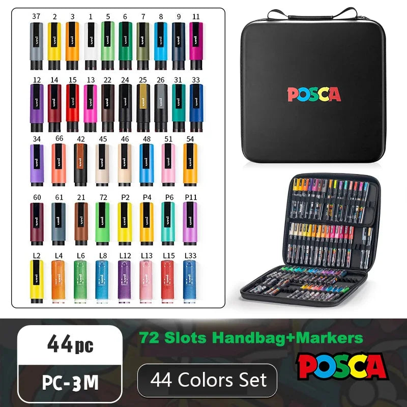 POSCA Acrylic Markers Organized in Bags, 0.7-2.5mm School Coloring Pens, Handy Original Japanese Professional Art Paint Supplies