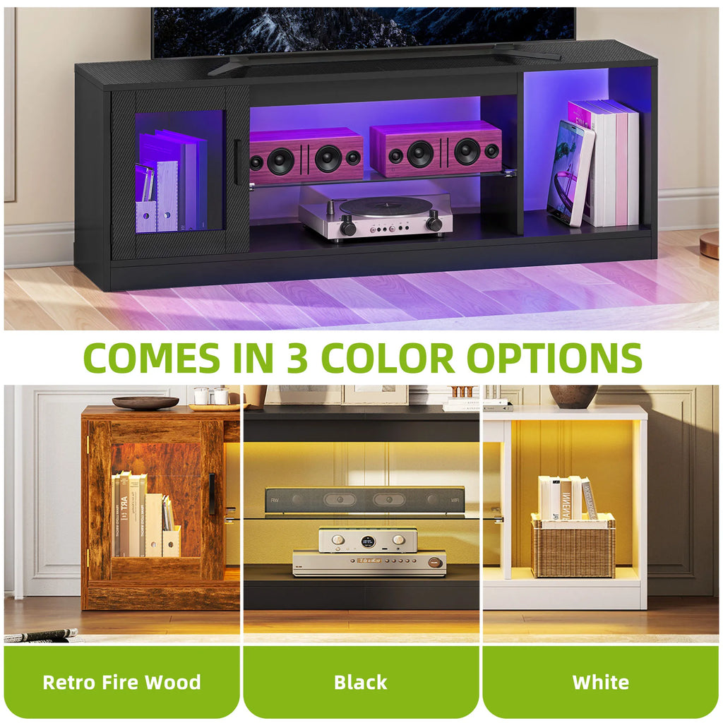 YITAHOME 65 Inch TV Stand - Modern Cabinet with Open Glass Shelves for Living Room, Gaming & Hallway