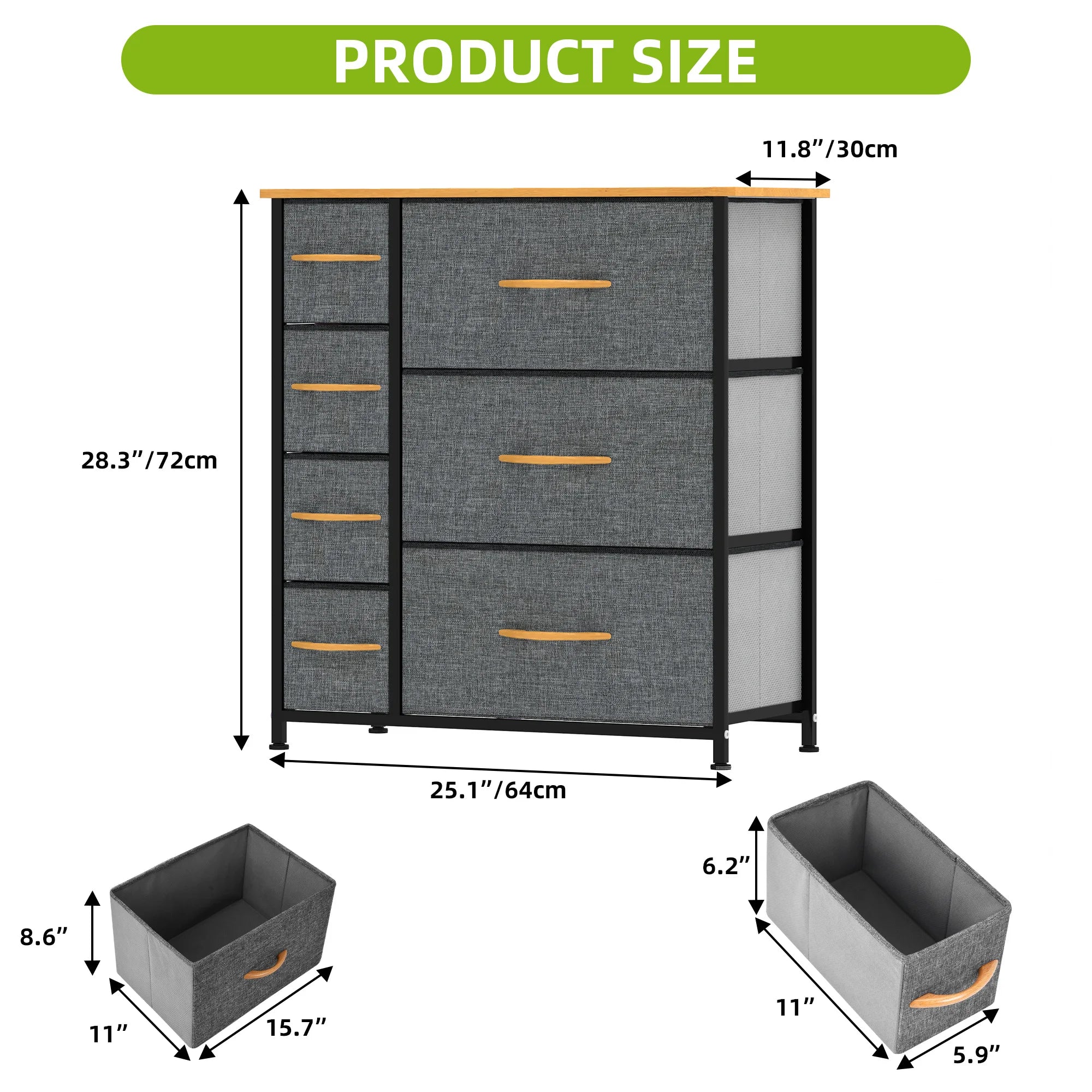 YITAHOME 7-Drawer Fabric Dresser - Steel Frame & Wood Top w/Easy-Pull Bins, Storage Organizer for Bedroom, Living Room, Closet