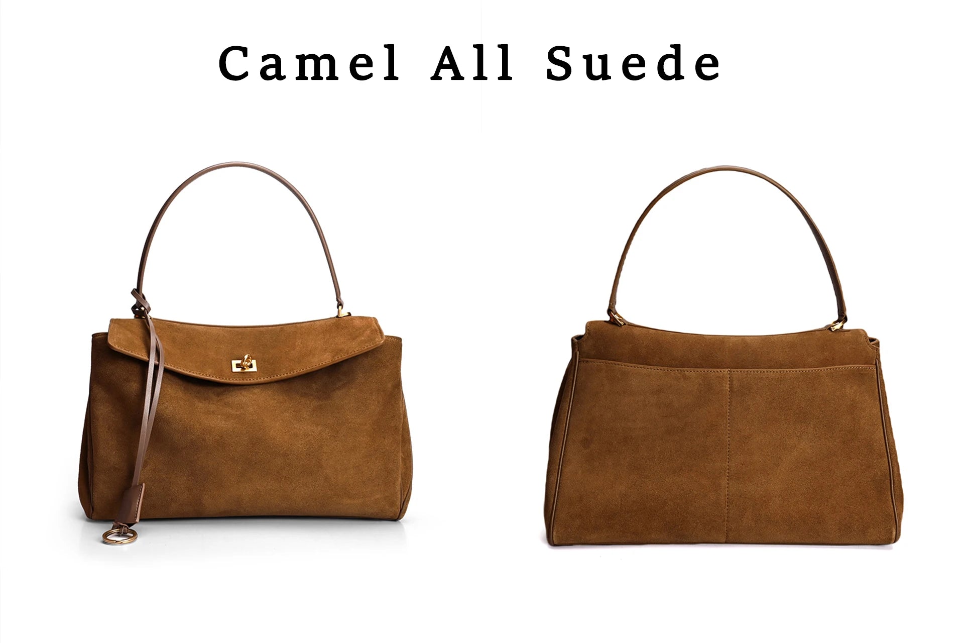 Winter Luxury Brand Women Bags Genuine Leather Brown Suede Women Totes Gold Buckle Women Shoulder Bags Fashion Women Handbags