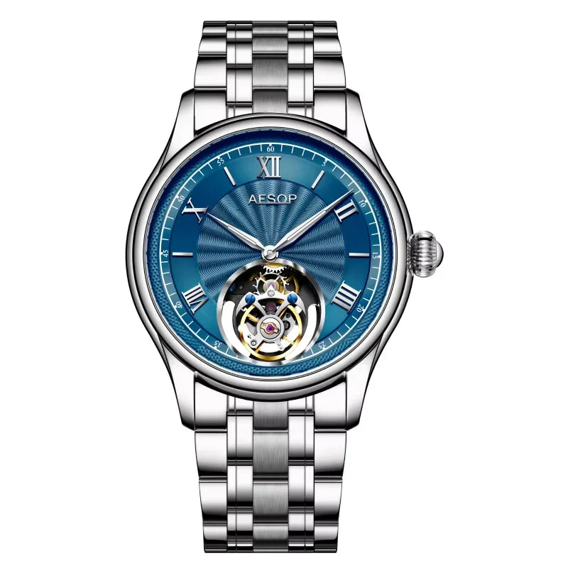 AESOP Real Tourbillon Mechanical Watches Limited Edition Luxury Men Manual Winding Movement Leather/Stainless Steel Wristwatches