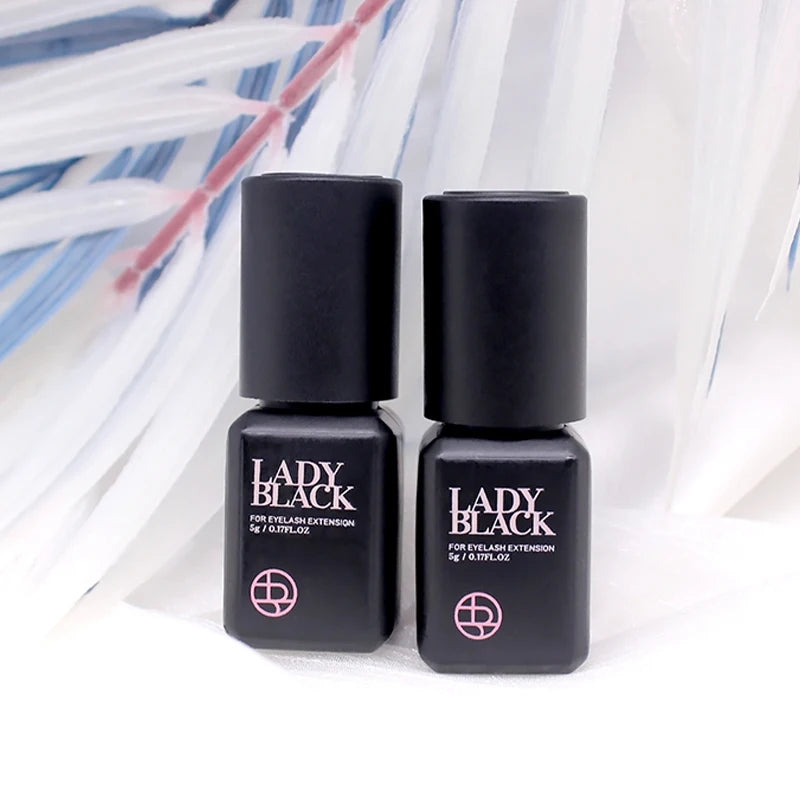5 Bottles Original Lady Black Glue for Eyelash Extensions with Original Bag Low Irritation 5ml Korea False Lash Glue Makeup Tool