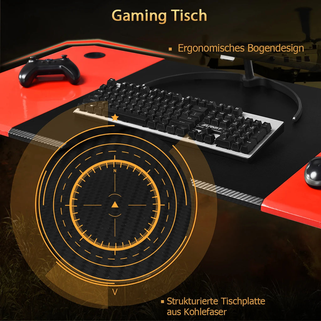 Z-shaped gaming table computer table PC table with mug holder headphones hooks and pit stands desk for home