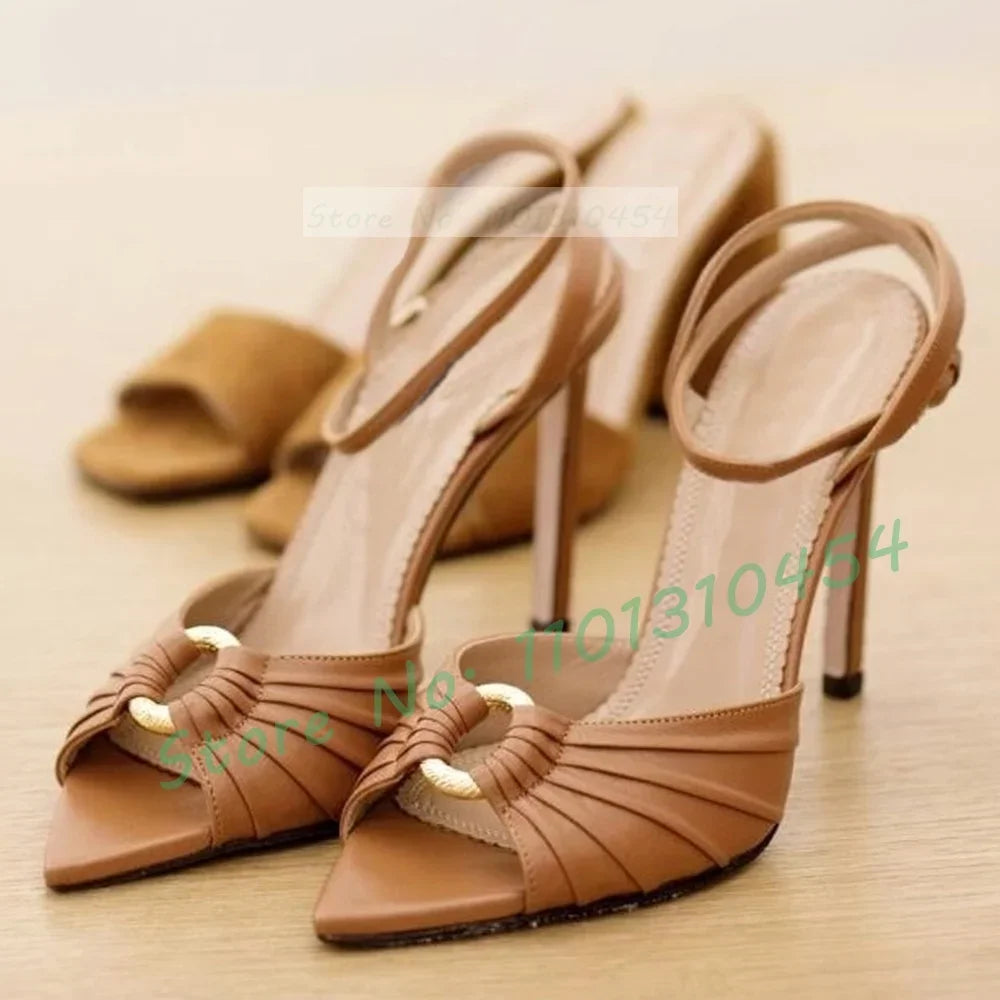 Metal Ring Peep Toe Women Sandals White Elegant Stiletto High Heels Summer Shoes Ladies All Match Party Casual Trending Sandals
