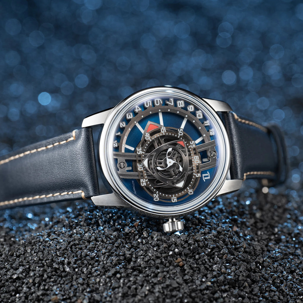OBLVLO Fashion Men's Automatic Watch Forged Carbon Rotor Analog Display Luminous Hands Waterproof Leather Band Mechanical Watch.