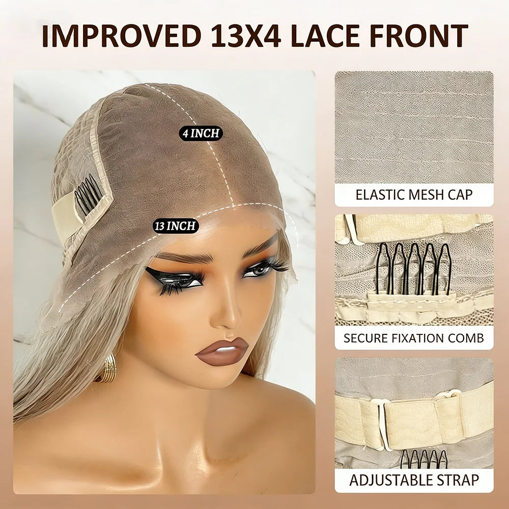 250% Beige Highlight Remy Human Hair Wigs For Women 13x4 Glueless UHD Transparent Lace Frontal Wig Straight Hair Wig Preplucked