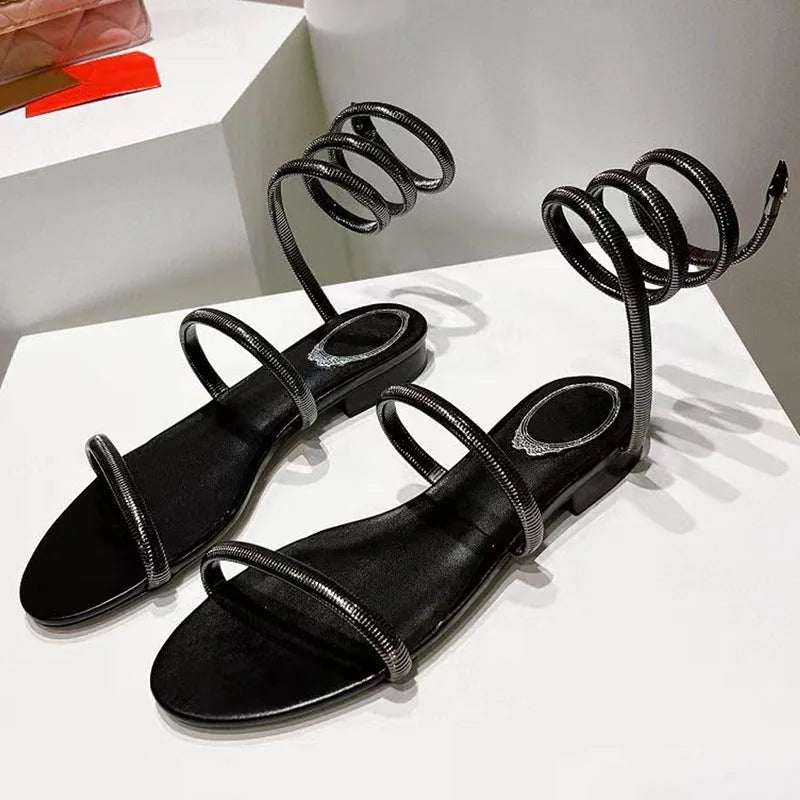 Summer High Heels Sandals For Women Ankle Snake Twine Around Runway Party Shoes Woman Stiletto Gladiator Sandals Woman