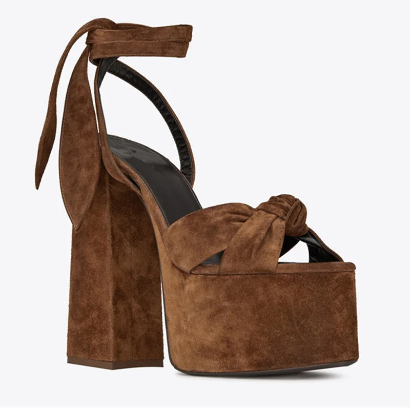 Brand Walk Show Women's Size 34-43 Sandals Summer Dress Party Wedding Bride Shoes Sexy 12cm Heel Platform Bow Love High Heels