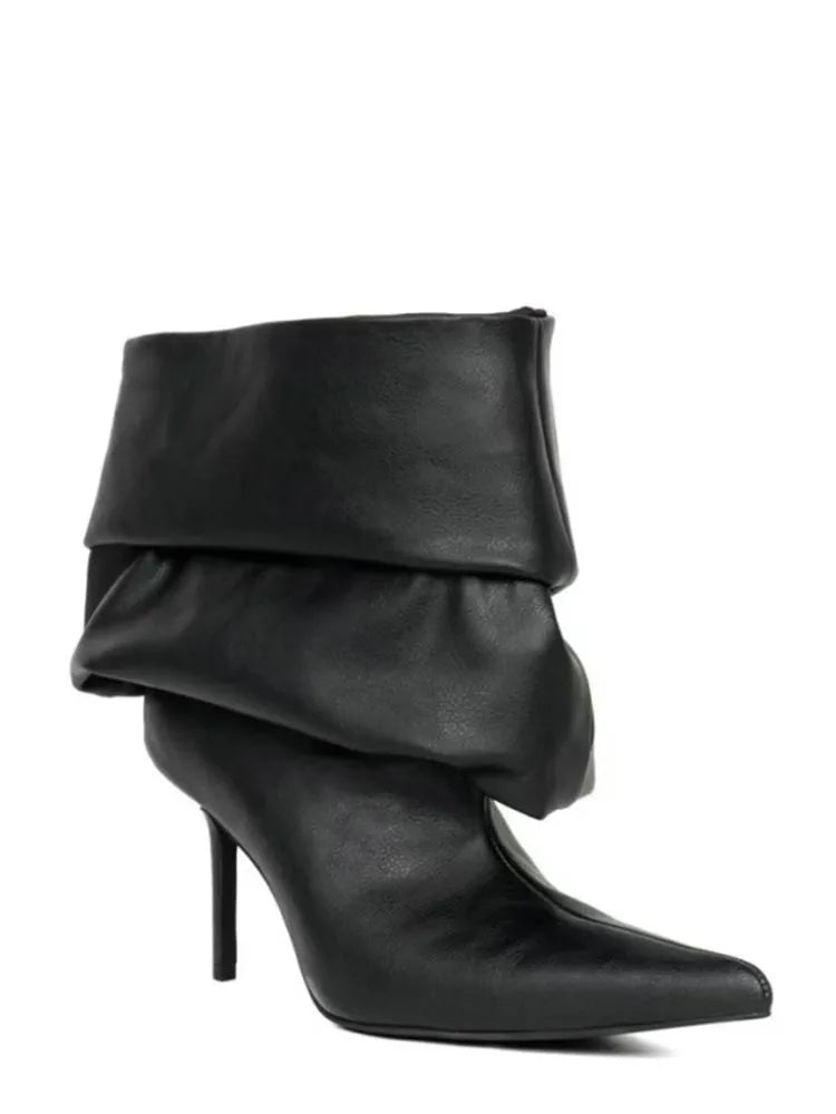 European and American High Heels, Pleated Pile Boots, Pointed Fashion Fashion Fashion, Sexy Women's Plus Size Short Boots