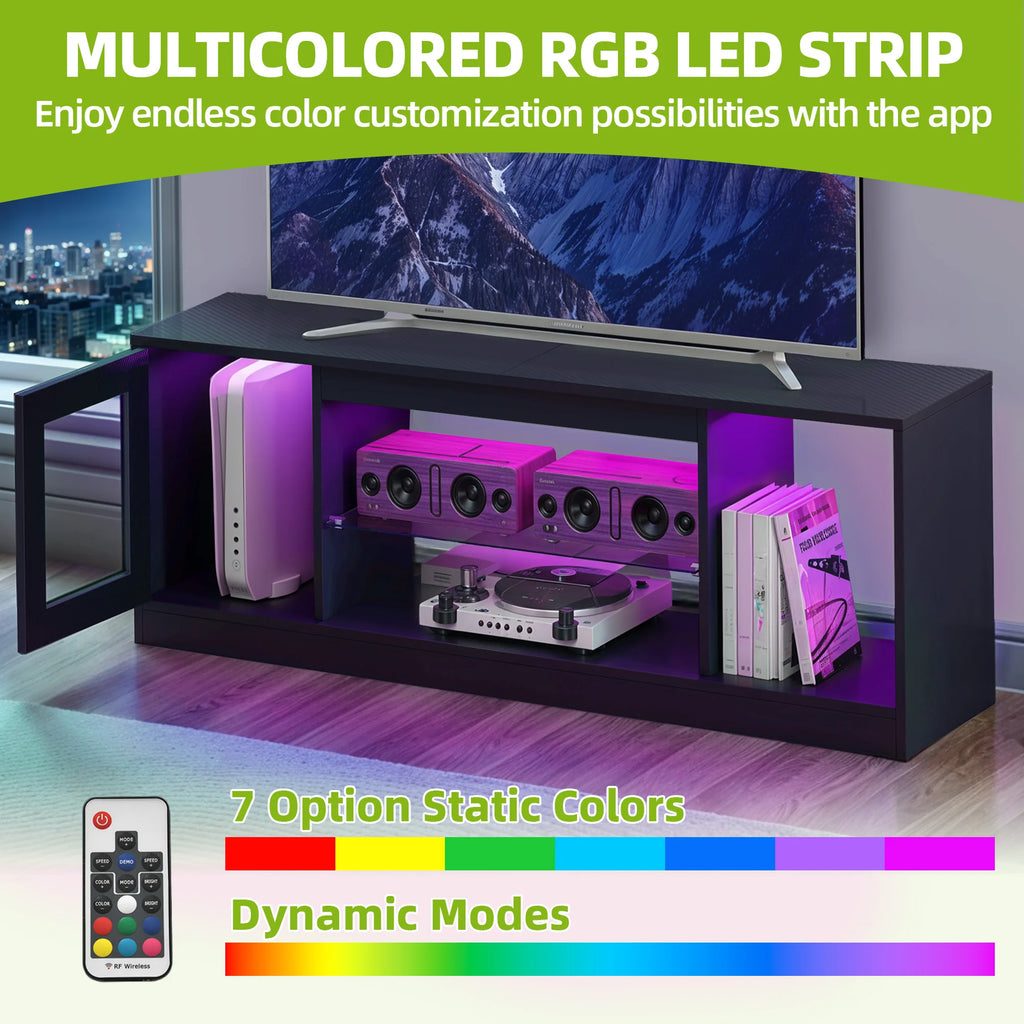 YITAHOME 65 Inch TV Stand - Modern Cabinet with Open Glass Shelves for Living Room, Gaming & Hallway