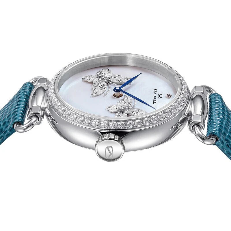 Seagull Women Watch Luxury Mechanical Wristwatch Crystal Pearl of Mother Dial Clock Butterfly Filigree Craft Lady Watches 8101L