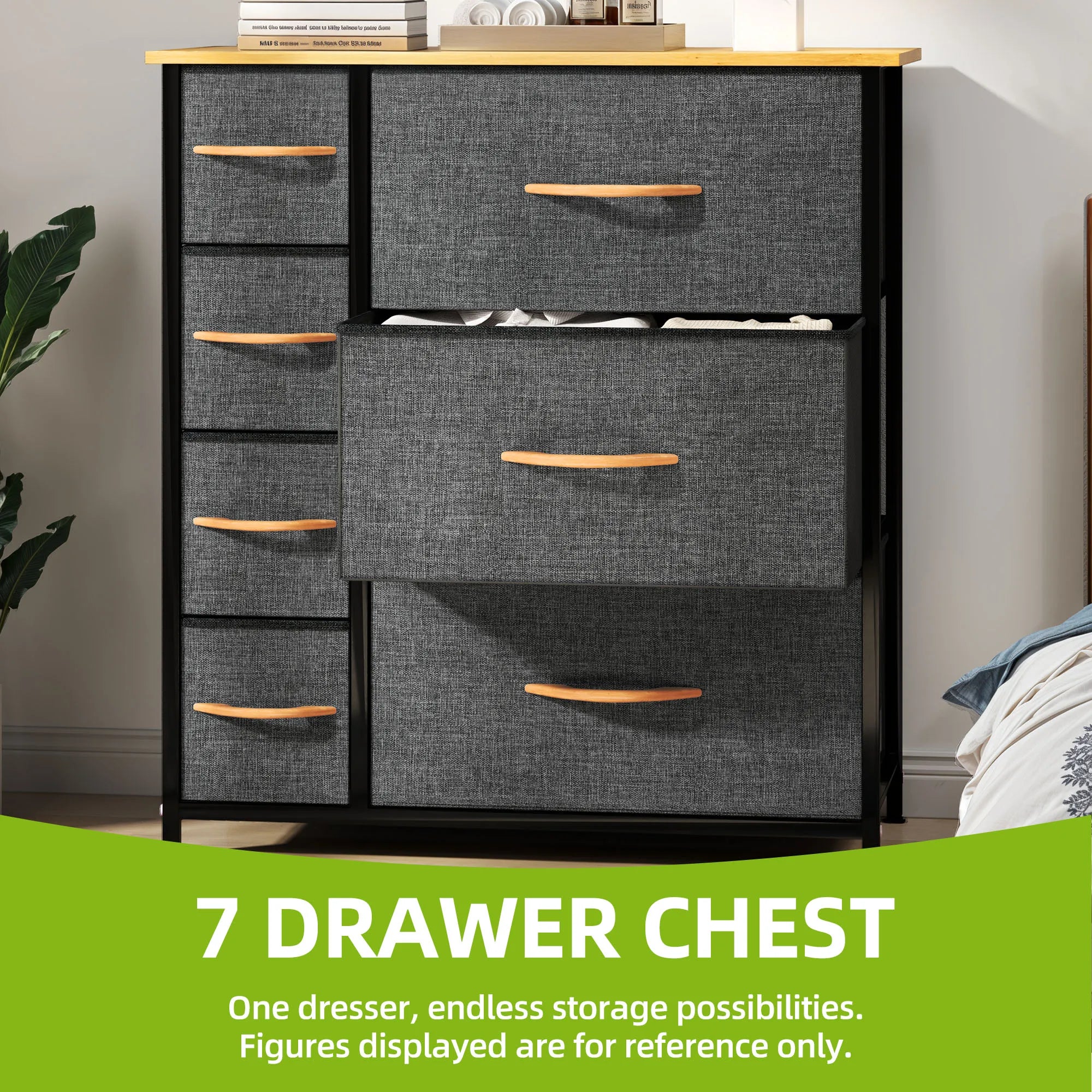 YITAHOME 7-Drawer Fabric Dresser - Steel Frame & Wood Top w/Easy-Pull Bins, Storage Organizer for Bedroom, Living Room, Closet
