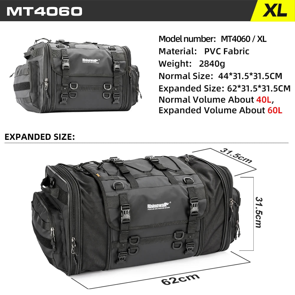 Rhinowalk  Motorcycle Tail Bag 26L/45L/60L/80L Waterproof Expandable Motorcycle Bag Large Capacity Travel Motorcycle Rack Bags