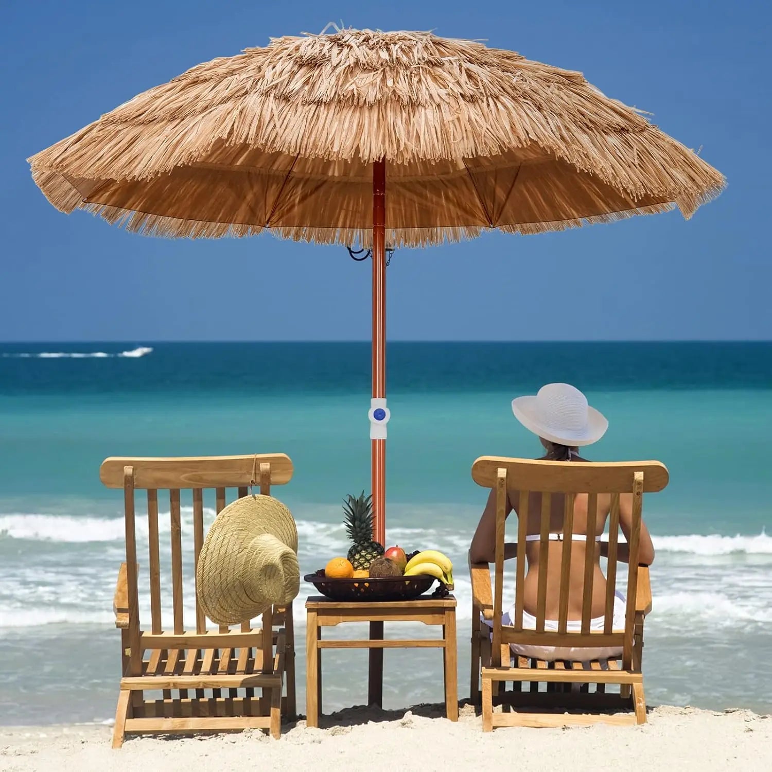 Hawaii Beach Umbrella, Height Adjustable ,UV Protection Straw Umbrella, Market Umbrella ,Patio Umbrella with Carry Bag