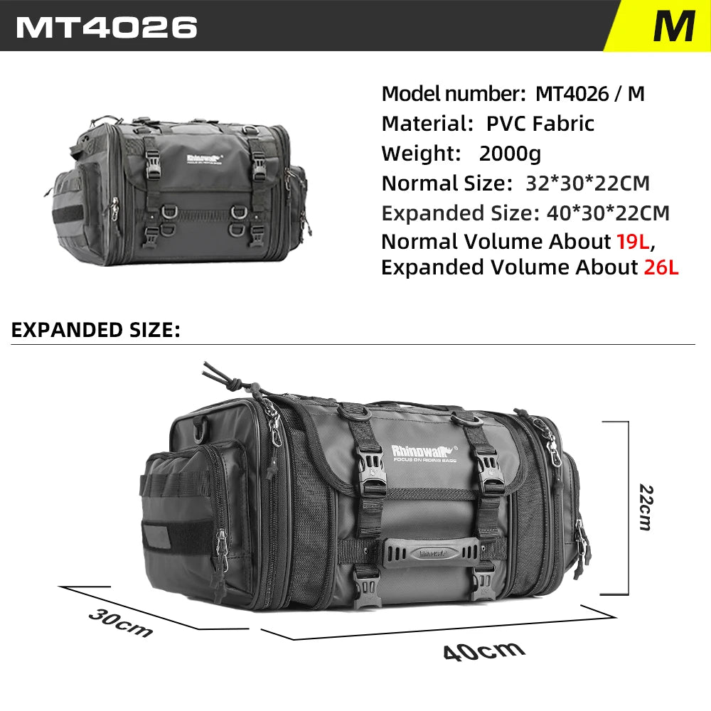 Rhinowalk  Motorcycle Tail Bag 26L/45L/60L/80L Waterproof Expandable Motorcycle Bag Large Capacity Travel Motorcycle Rack Bags