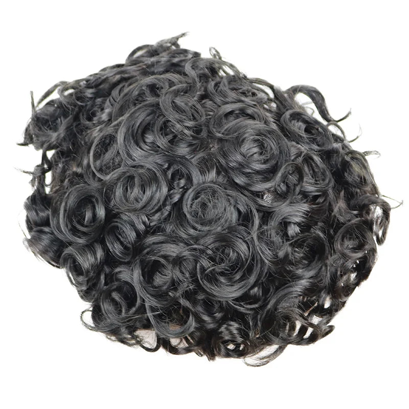 Durable 28mm Curly Men Hair Pieces System Prosthesis Capillary Natural Hairline Human Hair Men Toupee Full Skin PU Base Wig