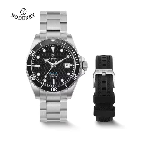 BODERRY Mens Automatic Watches Military Watch Mechanical Wristwatch Titanium Diver 100m Waterproof Sapphire C3 Luminous Sport