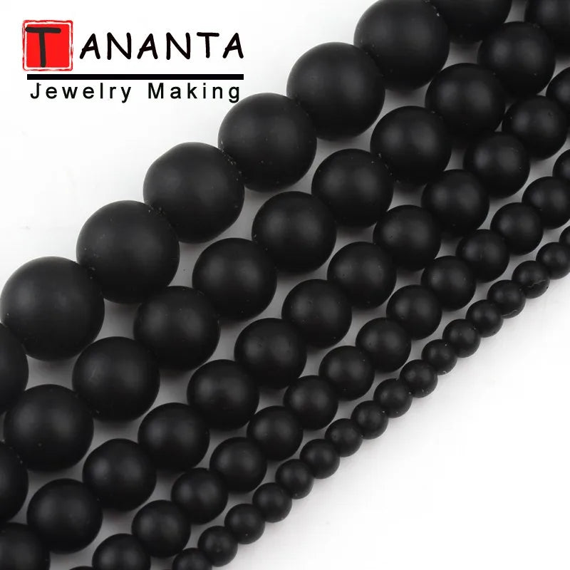 Matte Natural Black Agates Onyx Round Loose Stone Beads For Jewelry Making DIY Charm Bracelet Necklace 4 6 8 10 12mm 15 inch