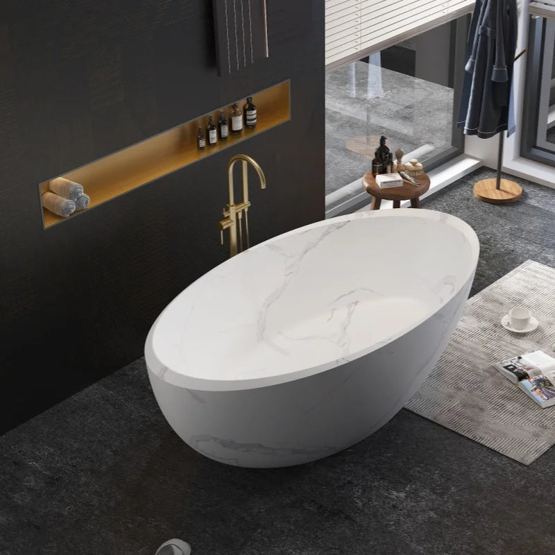 Freeform Natural Stone 1.7m Bathtub, Insulated Irregular Double Soaking Tub, Heat-Retention Freestanding Luxury Bath for Home
