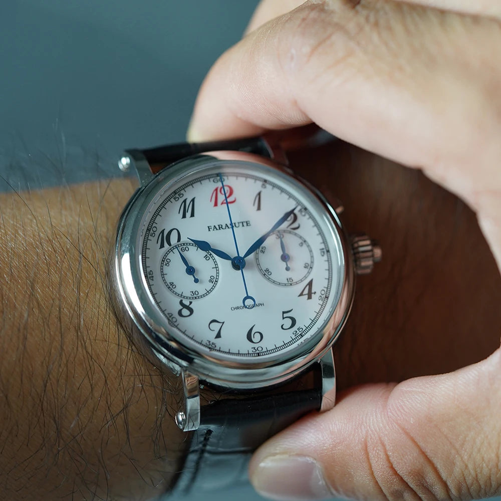 FARASUTE Retro Chronograph Manual Mechanical Wristwatch Men Seagull ST19 Movement Stainless Steel Sapphire Crystal Watches Male