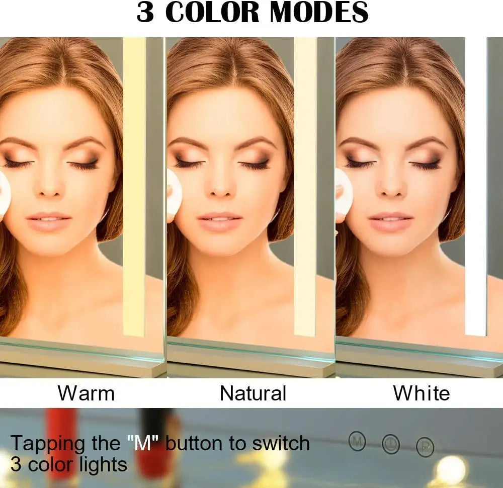 Vanity Makeup Mirror with Lights Detachable 15x Magnification 3 Color Lighting Modes Touch Screen Control 360°Rotation