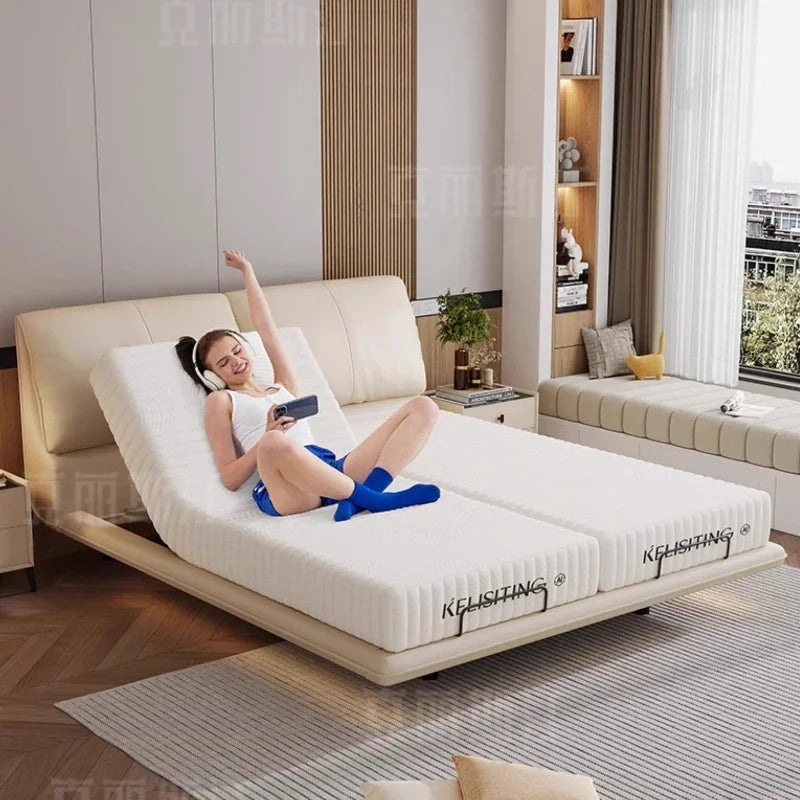 Ergonomic Luxury Modern Double Bed Lift Up Electric Adults Smart Double Bed Queen Mattress Safe Salon Muebles Unique Furniture