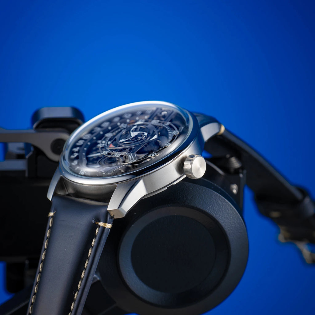 OBLVLO Fashion Men's Automatic Watch Forged Carbon Rotor Analog Display Luminous Hands Waterproof Leather Band Mechanical Watch.