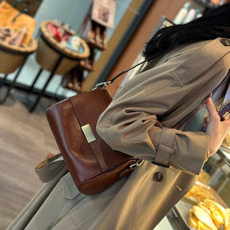 luxury handbags female crossbody bags Vintage Genuine leather women shoulder bag Small square bag soft leather cowhide fashion