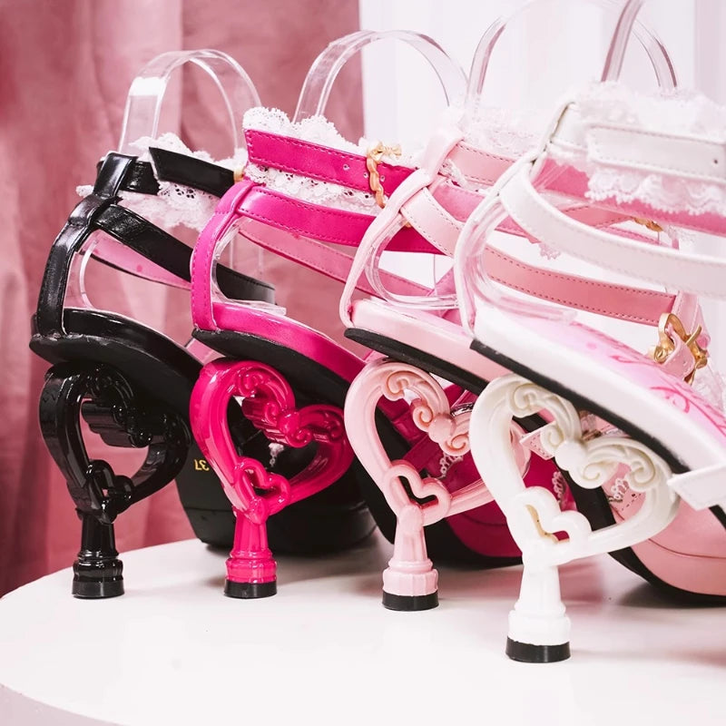 Original Lo Fish Mouth Sandals New Summer Girls Women's Rhinestone Satin Bow High Heel Sandals Sweet Lace Bow Lolita High Heels