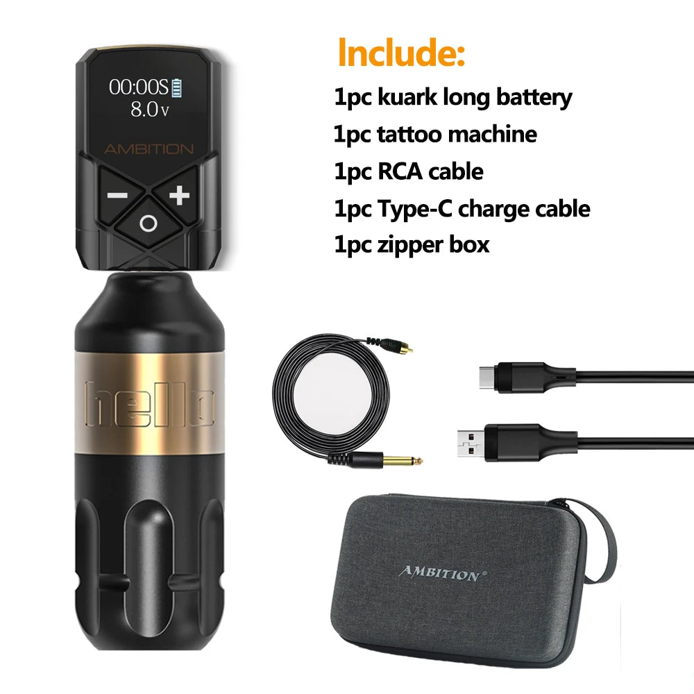 Ambition Stroke 4.0mm Rotary Tattoo Machine Coreless Motor Permanent Makeup Pen Grip 33mm RCA Interface For Body Art